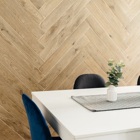 A veneer-clad accent wall