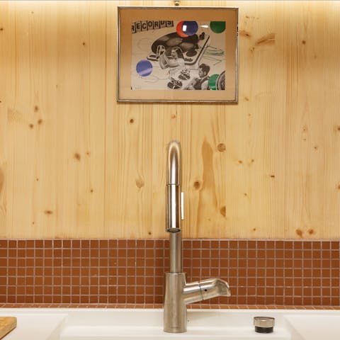 The blonde wood used throughout