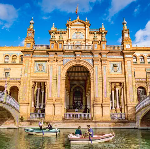 Visit Seville's breathtaking Plaza de España with its unique and historic architecture