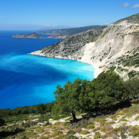 Explore the coast by Argostoli, a twenty-minute drive away