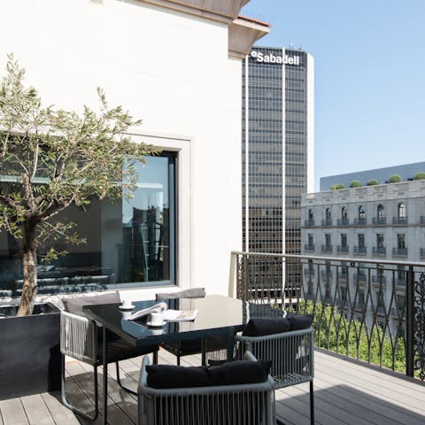 Take your morning espresso out to the private terrace as the sun comes up