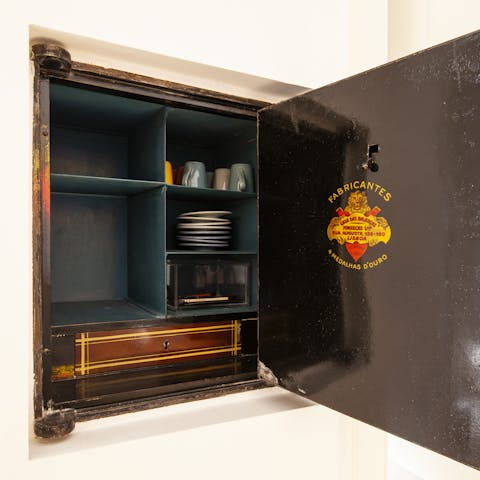 Crockery stored in the old safe