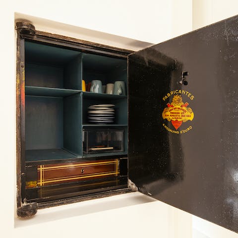 Crockery stored in the old safe