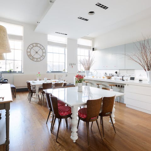 Enjoy a large group meal with an abundance of natural light from the large dining area