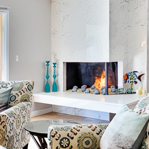 Snuggle up around the intricate marble fireplace come evening