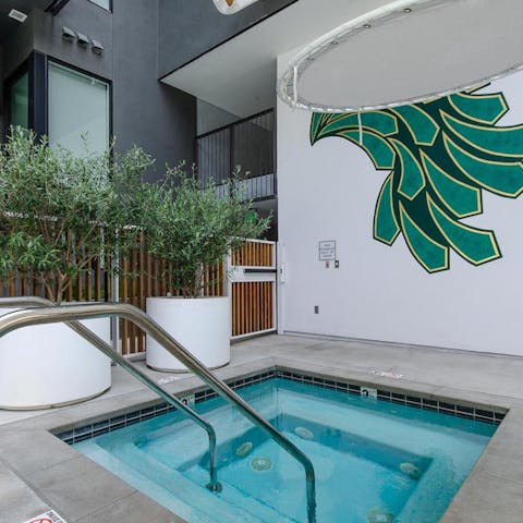 Relax in the shared hot tub