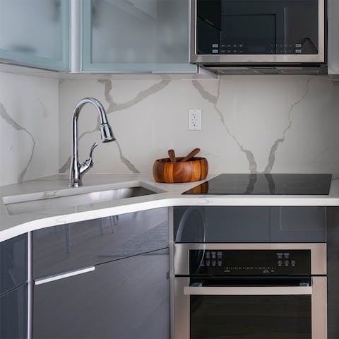 A marble kitchen backsplash