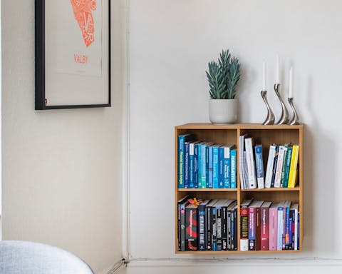 A colour coordinated bookshelf
