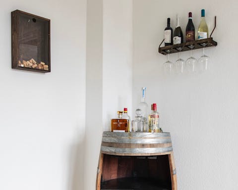 The bar made from a wooden barrel