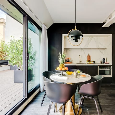 The bright dining area