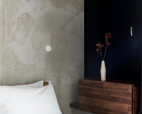 The exposed concrete walls