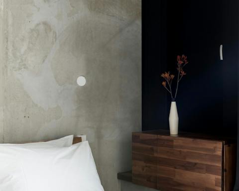 The exposed concrete walls