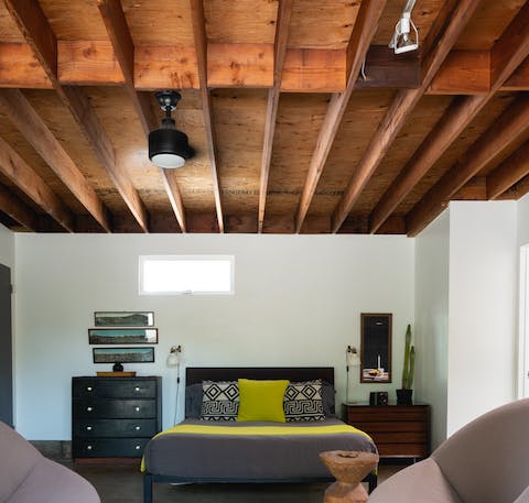 Exposed wooden ceiling beams