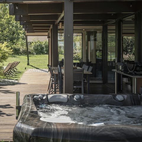 Enjoy total relaxation while soaking in the hot tub