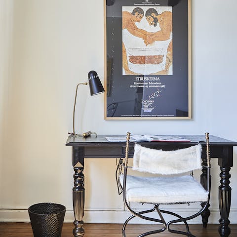 Get some work done at the home's beautiful desk
