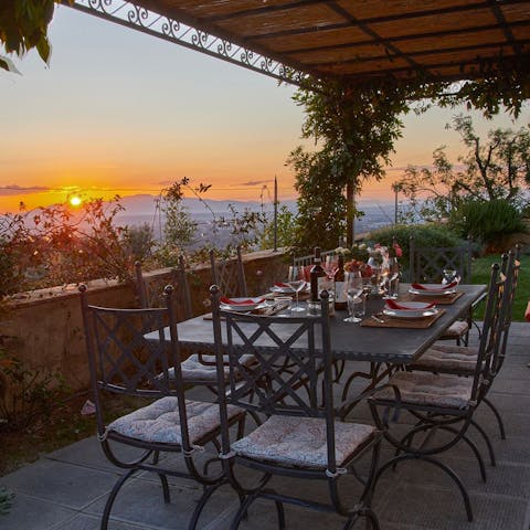 Watch the Tuscan sunset from the alfresco dining terrace