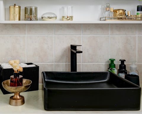 This sophisticated black sink