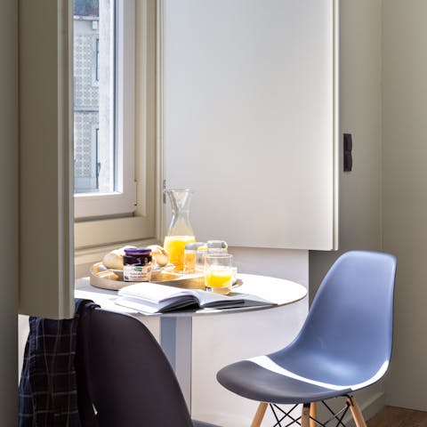 Enjoy your morning coffee and pastries in the sunny breakfast spot
