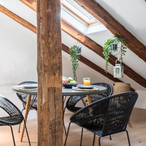 The bright dining area