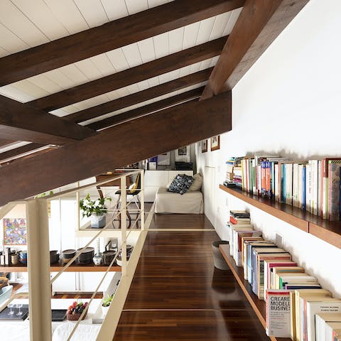 A reading nook on the mezzanine