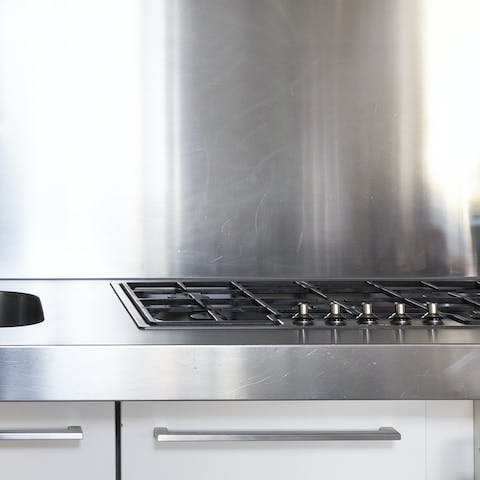 The stainless steel countertop