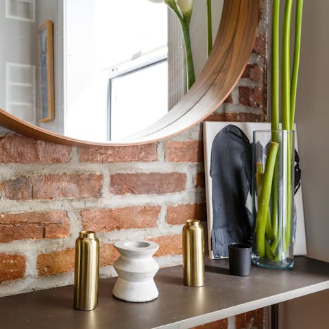 The exposed brick walls