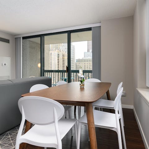 Serve dinner with the cityscape as your backdrop