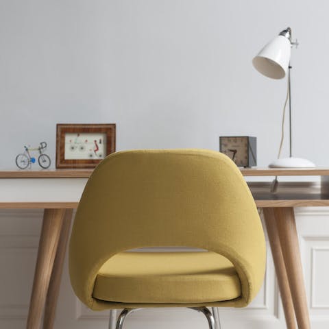 Get down to business at the chic desk when you need to work from home