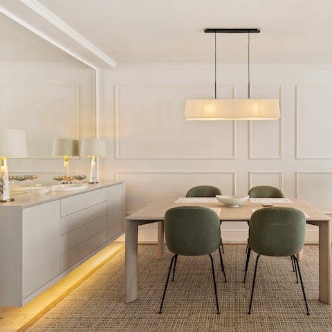Enjoy intimate evenings around the elegant dining table