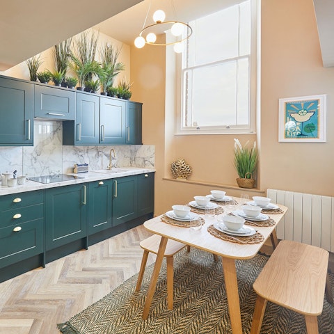 Begin your day with breakfast in the colourful kitchen