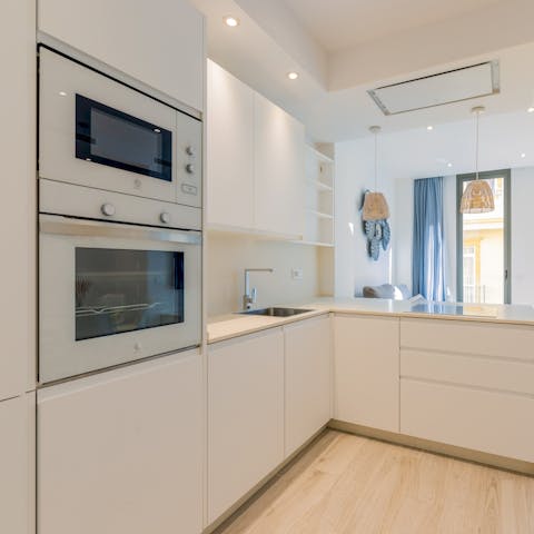 Try your hand at frittata in the sleek and modern kitchen