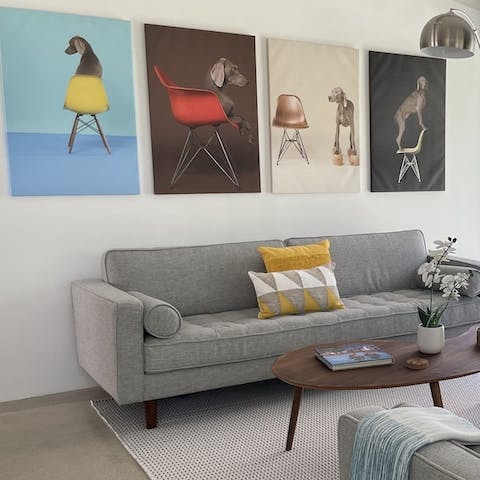 Make yourself at home in the mid-century living space – the TV has Netflix, Prime and HBO Max for movie nights