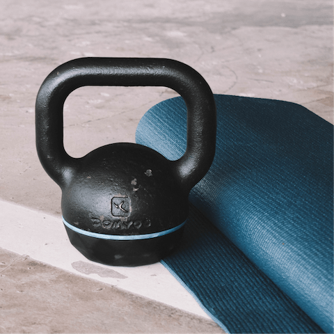 Hit the on-site gym for a morning workout before setting off