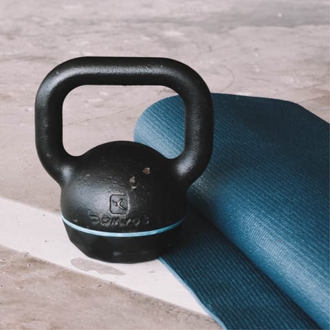 Hit the on-site gym for a morning workout before setting off