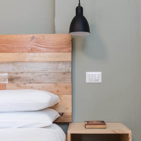The wooden headboard