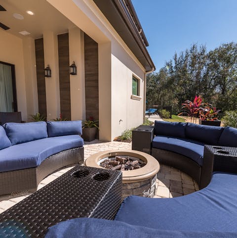 Gather around the fire pit to share stories after dark
