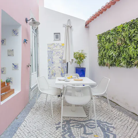 Enjoy sunny breakfasts in the beautiful tiled garden