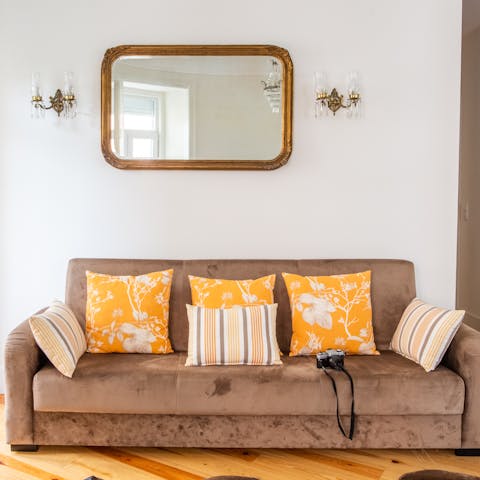Kick-off your shoes and snuggle up on the plush sofa