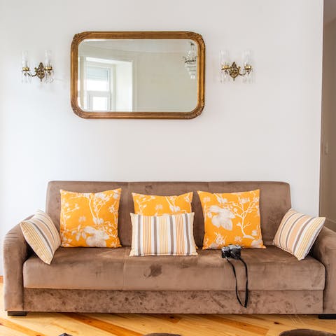 Kick-off your shoes and snuggle up on the plush sofa