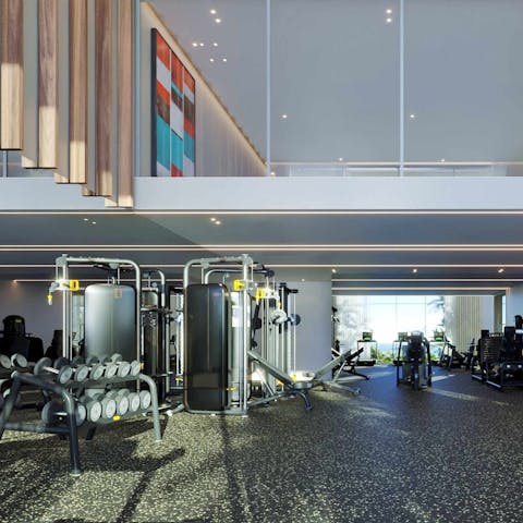 Stay on top of your fitness routine with a workout in the on-site gym