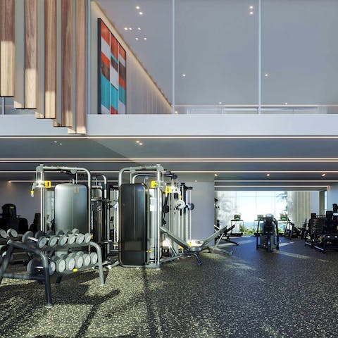 Stay on top of your fitness routine with a workout in the on-site gym