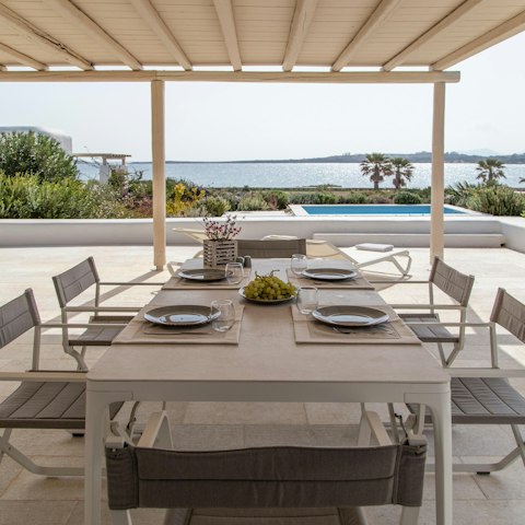 Sample the local gouna and baklava alfresco with wide-reaching sea views