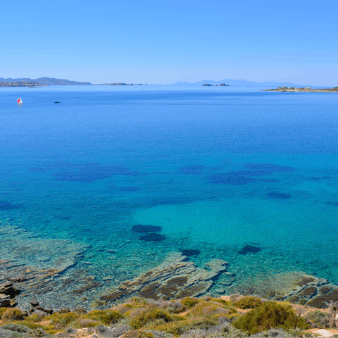 Arrive at sparkling blue waters after a scenic three-minute walk