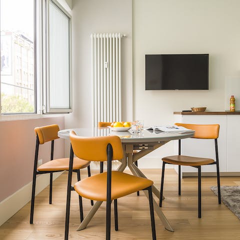 Orange dining chairs