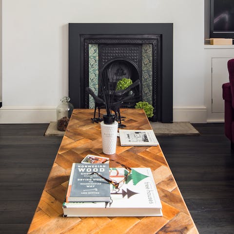The parquet wood coffee table