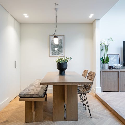 Wake up with a cooked breakfast in the sleek kitchen-diner