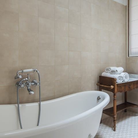 Relax with a long soak in the claw-foot bath after visiting the sights of Paris