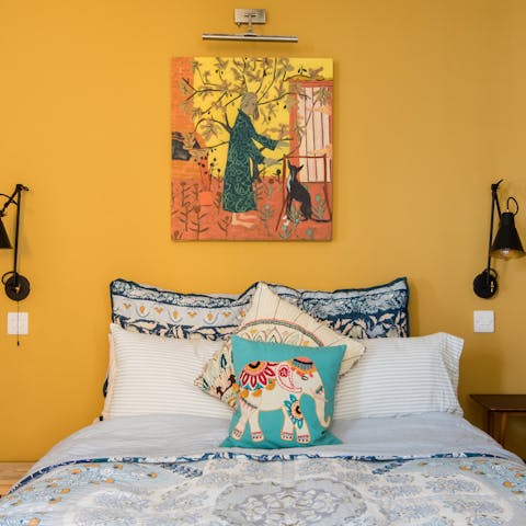 A Mustard yellow master bedroom