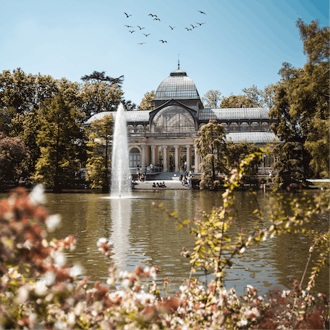 Stroll through the peaceful El Retiro Park, an eighteen-minute walk from your building