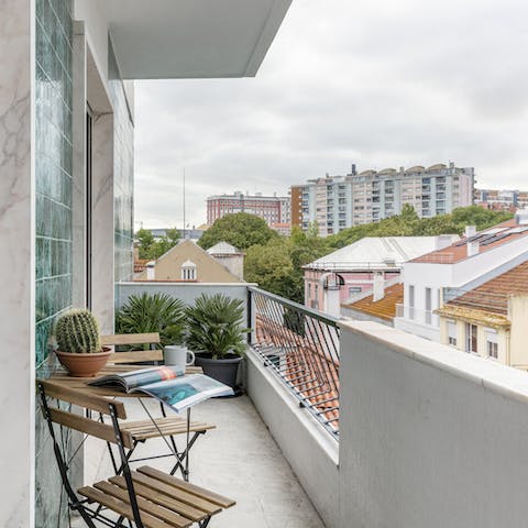 Head onto the balcony first thing in the morning with a pastry and hot coffee